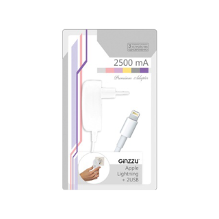 Зарядное устройство Ginzzu GA-3513UW  2xUSB 2.5A + кабель Lightning  купить в Инфотех