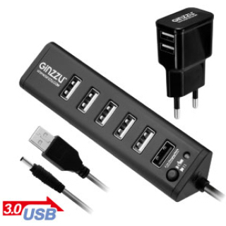 Разветвитель USB Ginzzu GR-315UAB  1xUSB3.0+6xUSB2.0 + БП  купить в Инфотех