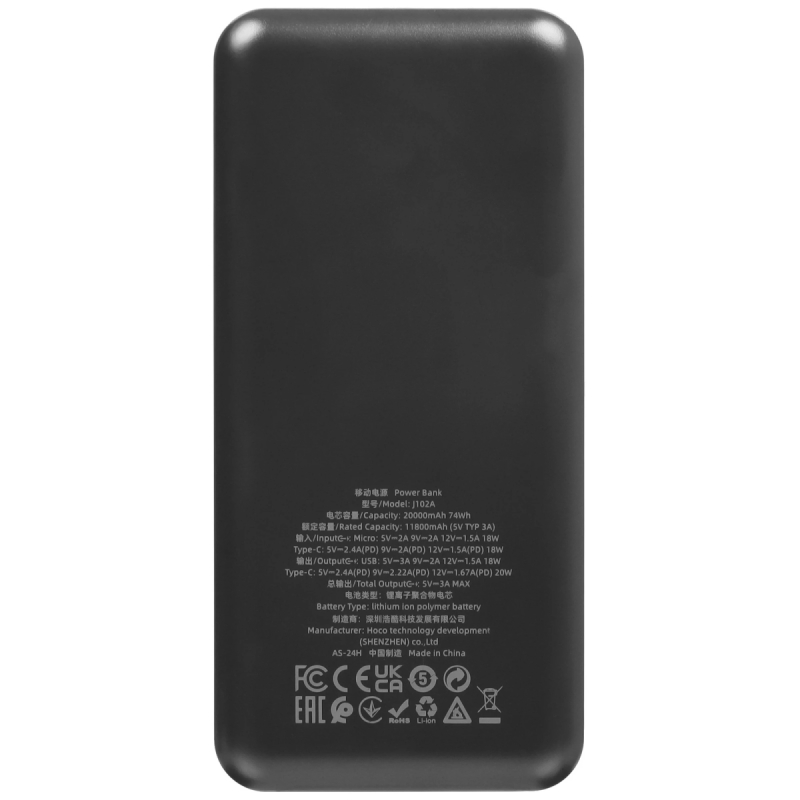 Внешний АКБ Hoco J102A Cool figure, 20000mAh  черный  купить в Инфотех